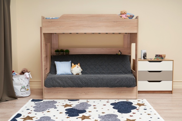 Двухъярусная кровать с диван-кроватью темно-серый / дуб сонома