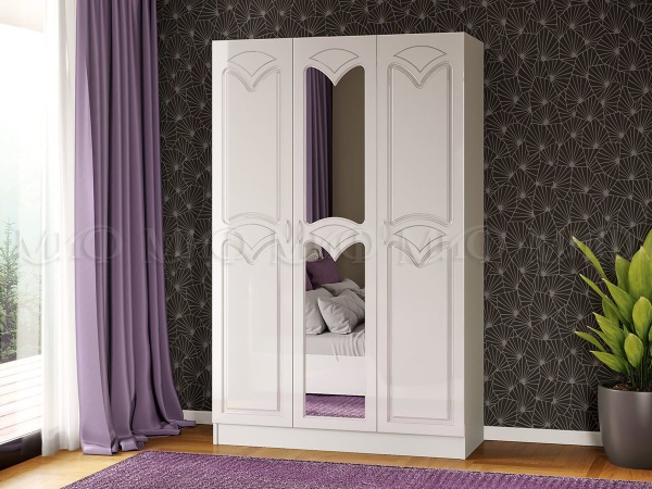 Шкаф 3-х Створчатый  Настя-1 МДФ Белый/Белый Глянец Ш-1350хВ-2116хГ-540 мм