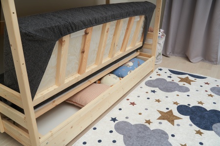 Двухъярусная кровать массив с диван-кроватью темно-серый / натуральный